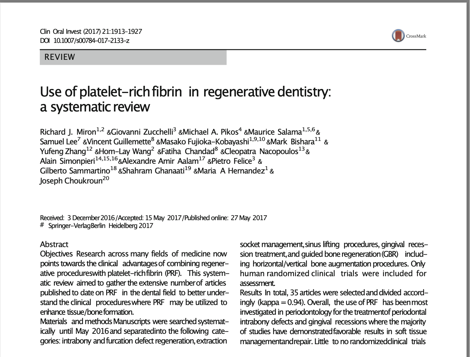 Use of platelet-rich fibrin in regenerative dentistry a systematic review
